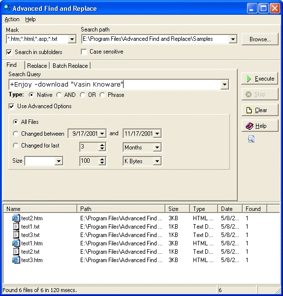 Screenshot der Find-Operation