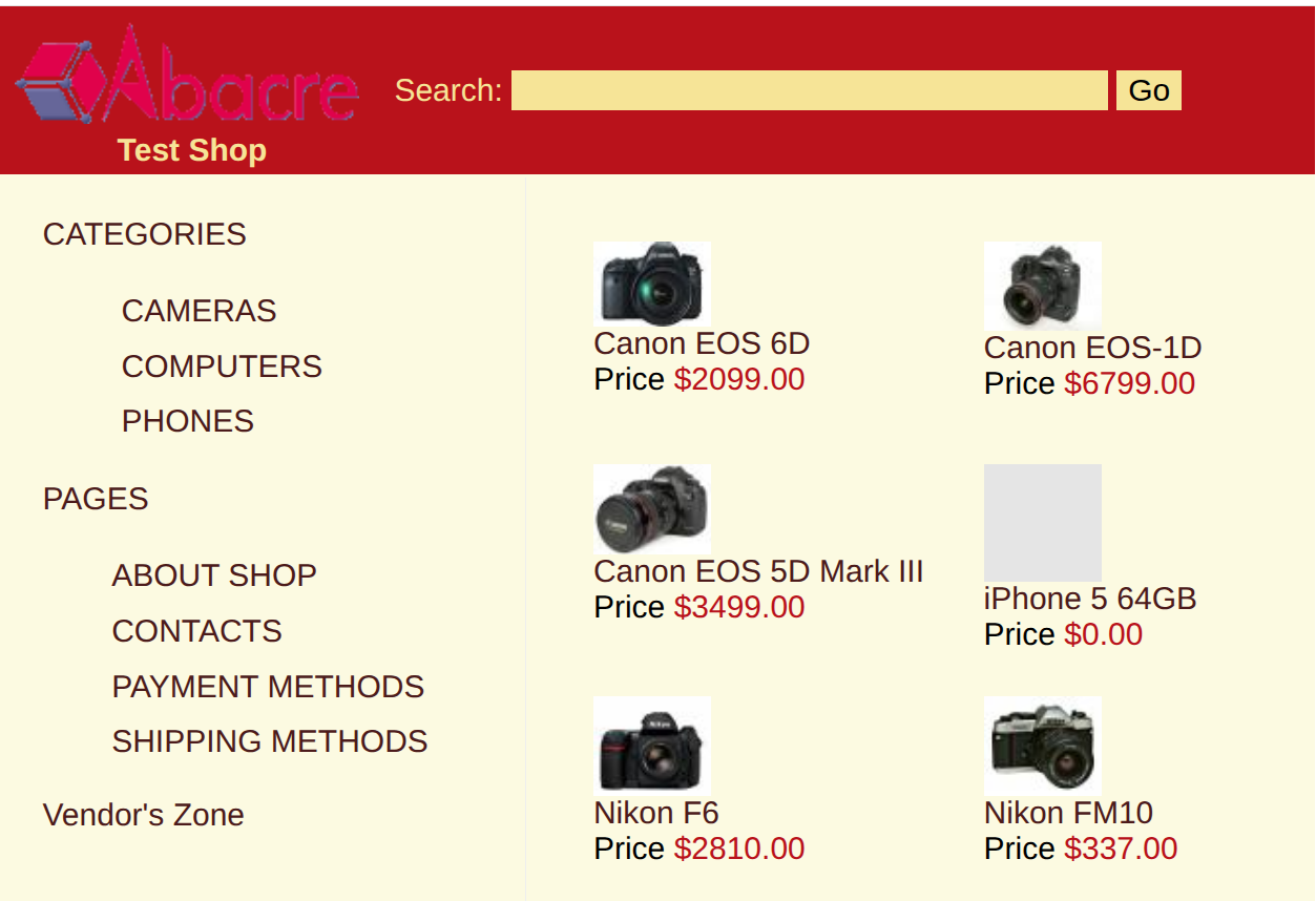 Screenshot von Abacre E-Commerce