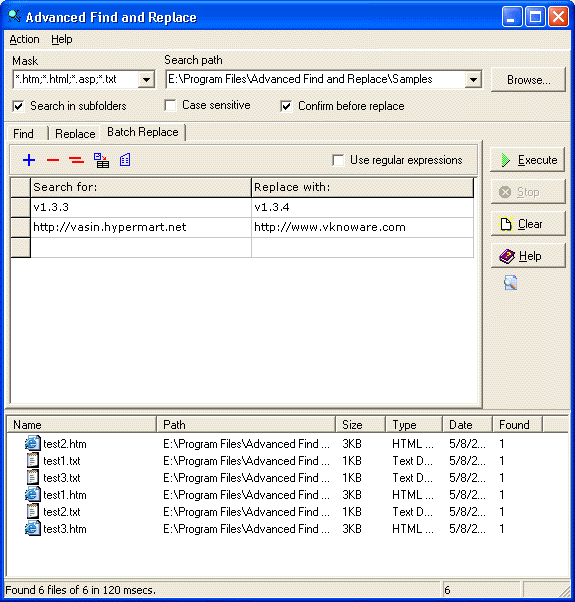 Captura de pantalla de la operación de reemplazo por lotes